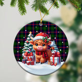 Urquhart Modern Tartan Christmas Ceramic Ornament - Highland Cow Winter Style